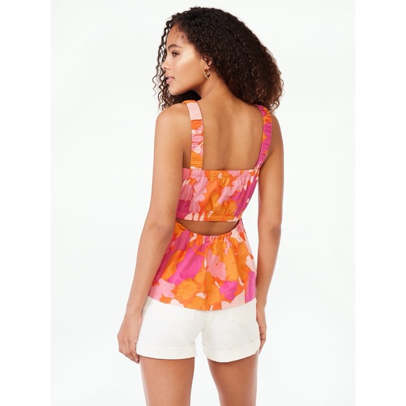 Free Assembly‎ Square Neck Top Size L Elastic Straps Bold Colorful Spring Casual - Picture 6 of 6